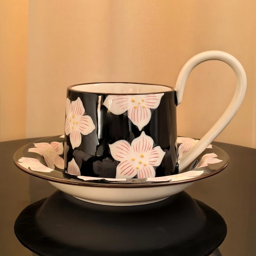 Floral cup and matching saucer