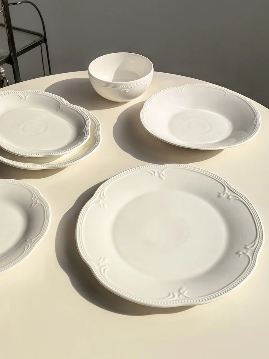 White vine relief ceramic tableware